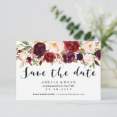 Florale Bourgogne Marsala Save the Date Kaart (Staand voorkant)