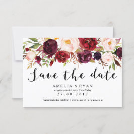 Florale Bourgogne Marsala Save the Date Kaart