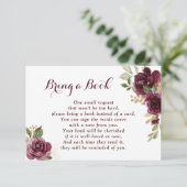 Florale Bourgondië Baby Shower Breng een boek RSVP Kaartje (Staand voorkant)