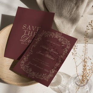 Florale Bourgondië Beige Botanische Oude Rijke Bru Save The Date