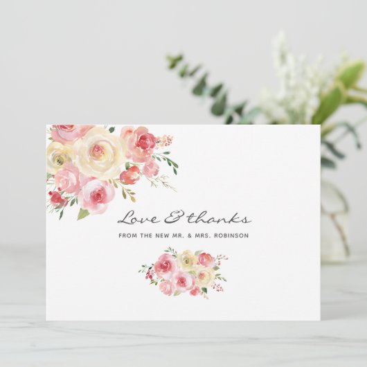 Florale bruiloft in de groene Waterverf van Blush  Bedankkaart (Staand voorkant)