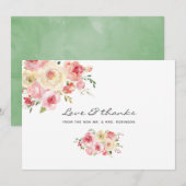 Florale bruiloft in de groene Waterverf van Blush  Bedankkaart (Voorkant / Achterkant)