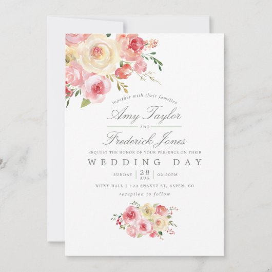 Florale bruiloft in de groene Waterverf van Blush  Kaart (Voorkant)
