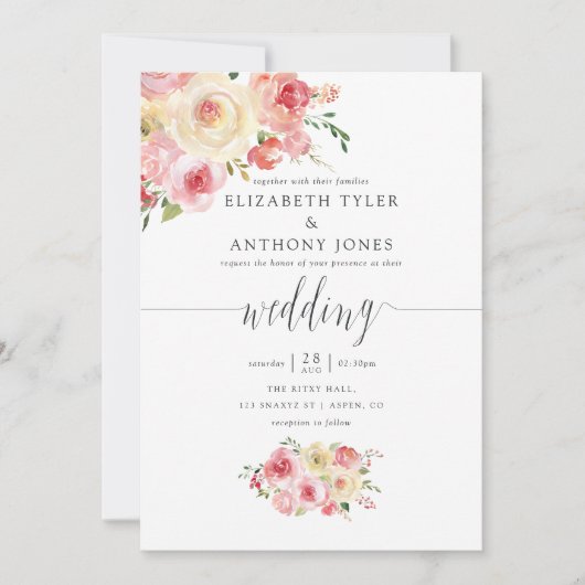 Florale bruiloft in de groene Waterverf van Blush  Kaart (Voorkant)