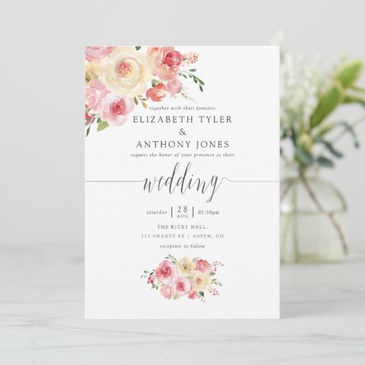 Florale bruiloft in de groene Waterverf van Blush  Kaart (Staand voorkant)