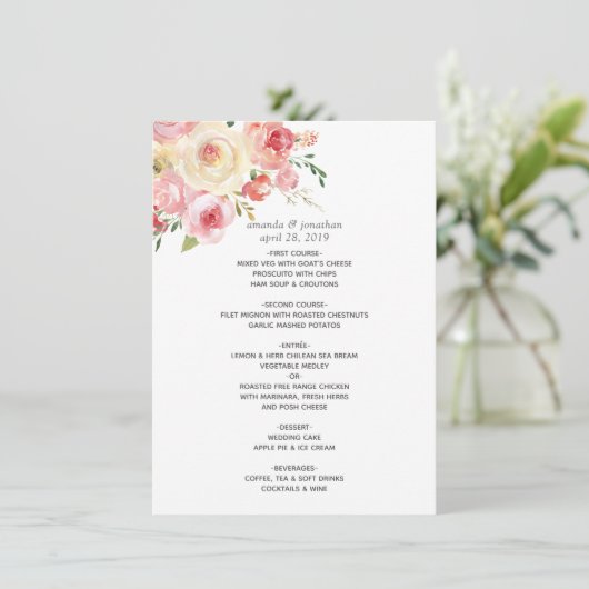 Florale bruiloft in de groene Waterverf van Blush  Menu (Staand voorkant)