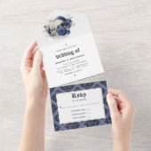 Florale bruiloft in zee en goud all in one uitnodiging (Afscheurbaar)