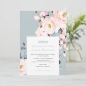 Florale bruiloft met blush en Dusty Blue Waterverf Kaart (Staand voorkant)