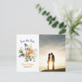 Florale bruiloft met marinesolf Blue Coral Save th Aankondigingskaart (Staand voorkant)