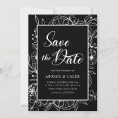 Florale bruiloft met zwarte en witte inkt save the date (Voorkant)