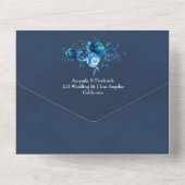 Florale bruiloft rond de marine en de witte Waterv All In One Uitnodiging (Achterkant)