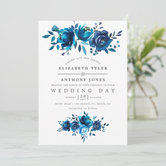 Florale bruiloft rond de marine en de witte Waterv Kaart (Staand voorkant)