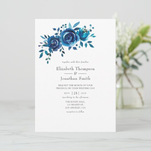 Florale bruiloft rond de marine en de witte Waterv Kaart (Staand voorkant)