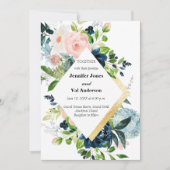 Florale bruiloft rond marineplek en goudWaterverf Kaart (Voorkant)
