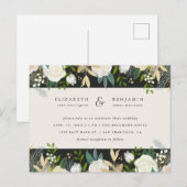 Florale bruiloft van de Waterverf Glam Gold en Cre Uitnodiging Briefkaart (Voorkant / Achterkant)