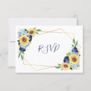 Florale bruiloft van de zonnebloem - Blauwe Geomet RSVP Kaartje
