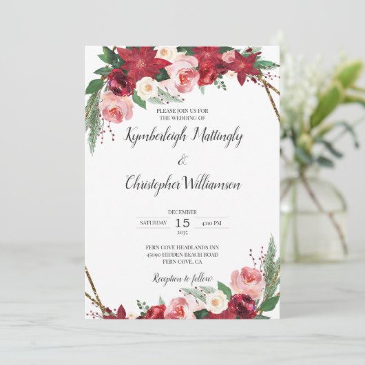 Florale bruiloft van Geometrische Bourgogne Gold W Kaart (Staand voorkant)