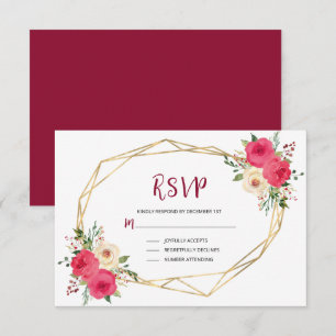 Florale bruiloft van Geometrische Bourgogne Gold W RSVP Kaartje