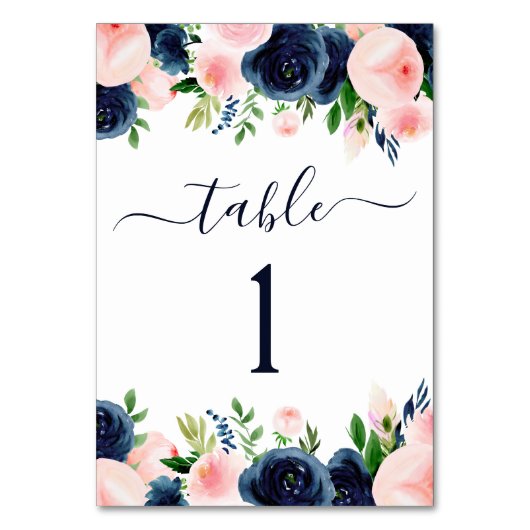 Florale bruiloft van Navy Blue Blush Pink Waterver Kaart (Voorkant)