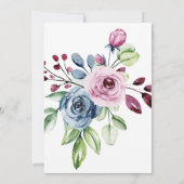 Florale bruiloft van Navy Blue en Wine Waterverf Kaart (Achterkant)