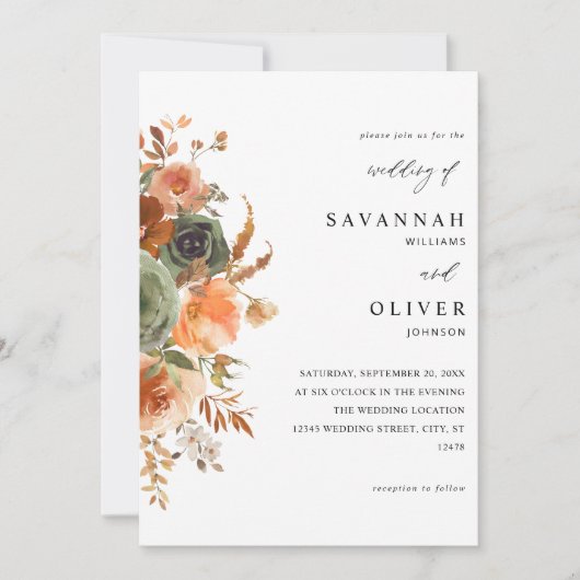 Florale bruiloft voor groene en terra Cotta Kaart (Voorkant)