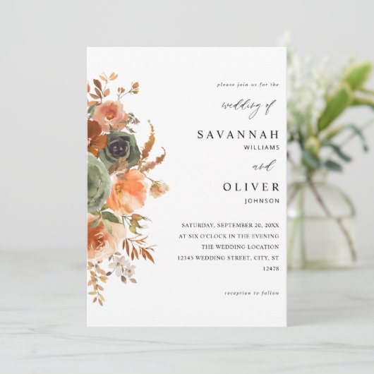 Florale bruiloft voor groene en terra Cotta Kaart (Staand voorkant)
