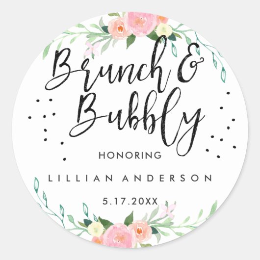 Florale brunch en bruisende bruiloft sticker (Voorkant)