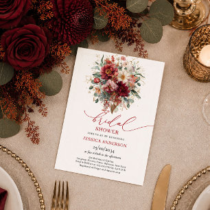 Florale Burgundy Goud Eucalyptus herfst bruiloftss Kaart