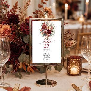 Florale Burgundy Goud Eucalyptus Herfst tafel numm Kaart