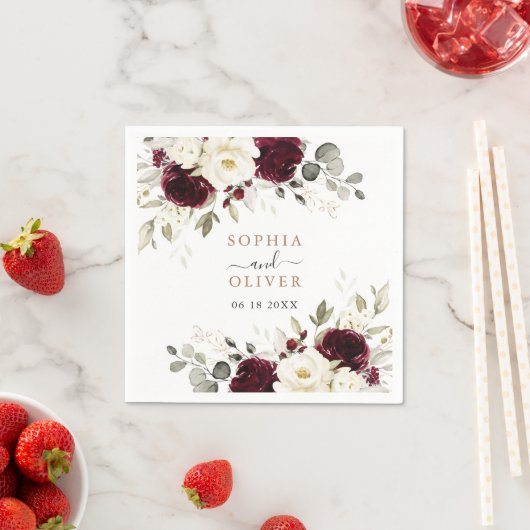 Florale Burgundy Groene Begroeiing Gouden Persoonl Servet (Insitu)