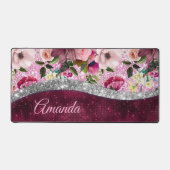 florale Burgundy roze faux monogram Bureaumat (Voorkant)