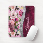 florale Burgundy roze faux monogram Muismat (Met muis)