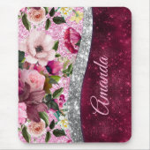 florale Burgundy roze faux monogram Muismat (Voorkant)