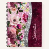 florale Burgundy roze faux monogram Notitieboek (Voorkant)