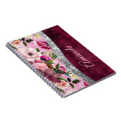 florale Burgundy roze faux monogram Notitieboek (Rechterzijde)