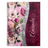 florale Burgundy roze faux monogram Notitieboek (Voorkant)