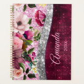 florale Burgundy roze faux monogram Planner (Voorkant)