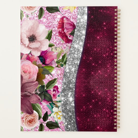 florale Burgundy roze faux monogram Planner (Achterkant)