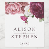 Florale Burgundy Trouwdag Gepersonaliseerd Wijn Etiket (Enkel label)