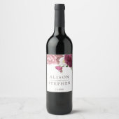 Florale Burgundy Trouwdag Gepersonaliseerd Wijn Etiket (Voorkant)