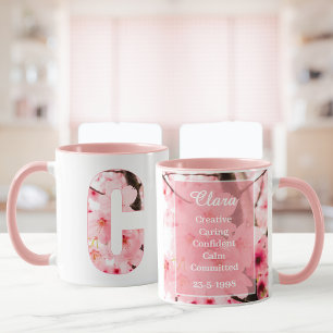Florale C beginbeker Gepersonaliseerde naam & ei Mok