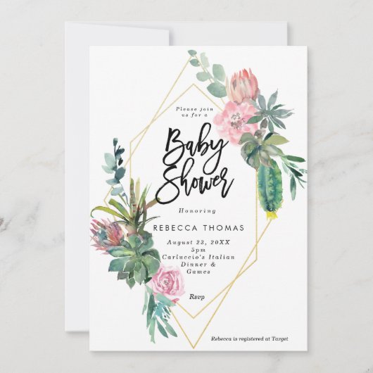 florale cactus geometrische baby shower-uitnodigin kaart (Voorkant)