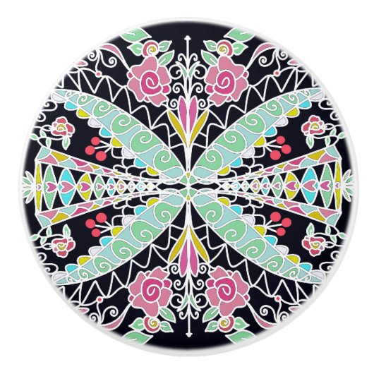 Florale caleidoscoop ontwerp keramische knop (Voorkant)