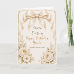 Florale Champagne Coquette Strik Sweet Sixteen Kaart