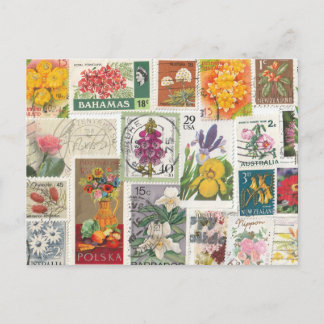 Florale collage - Wereldzegels Briefkaart