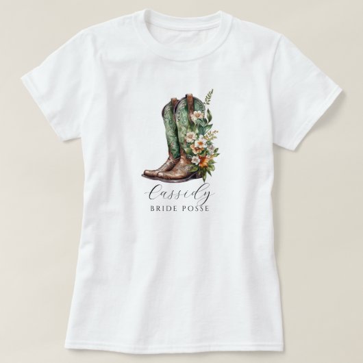 Florale Cowgirl Laarzen Bruid Posse Custom T-Shirt (Design voorkant)