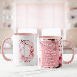 Florale D Initialen Mok | Gepersonaliseerde naam &