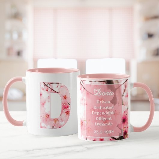 Florale D Initialen Mok | Gepersonaliseerde naam &