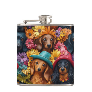 Florale Dachshund Naadloos Patroon - Hondenliefheb Heupfles