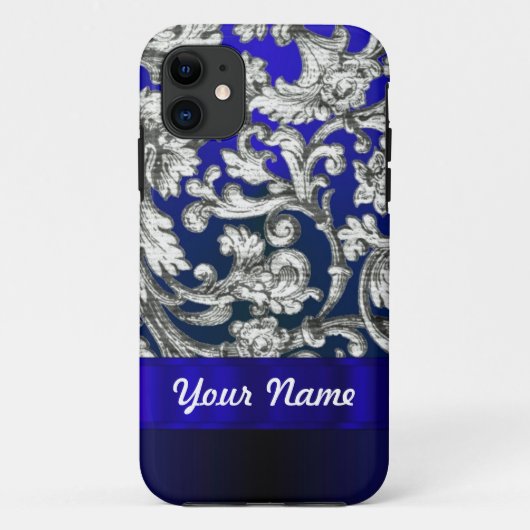  florale damast op blauw Case-Mate iPhone case (Achterkant)